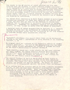 Copy of one page, typed document on white paper, with hand written notes. "Joanne Booth" handwritten at top of page but not clear if she is the author or recipient of document.