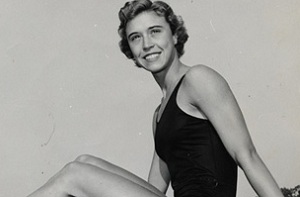 black and white photo of Shelley Mann, Olympic gold and silver medalist