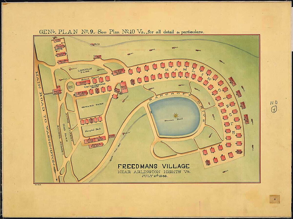 Hand drawn and inked map of Freedman's Village