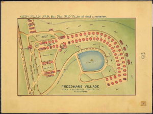 Hand drawn and inked map of Freedman's Village