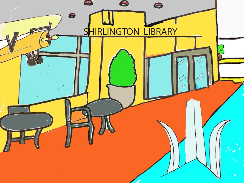 Illustration of Shirlington Branch Library by Cesar Cruz Rodriguez