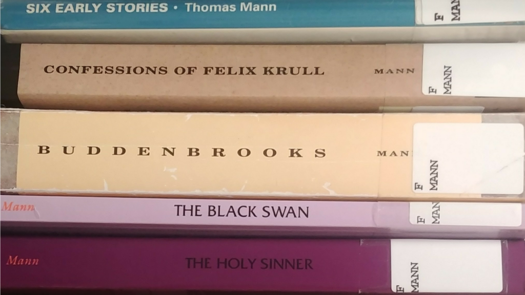 the spines of books by Thomas Mann