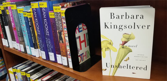 Photo of "Unsheltered" on a bookshelf