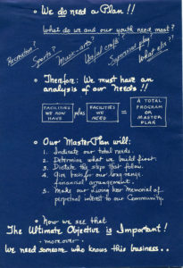 Promotional flyer advertising Potomac Engineering Corporation's services for planning and building a living war memorial, asking, "what do we and our youth need most?"