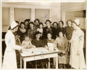 Health Department baby bath demonstration by home nursing staff, 1943