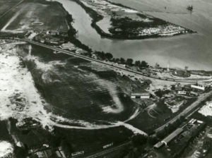 black and white aerial photo showing Hoover field, the beach, and Washington airport, 1926