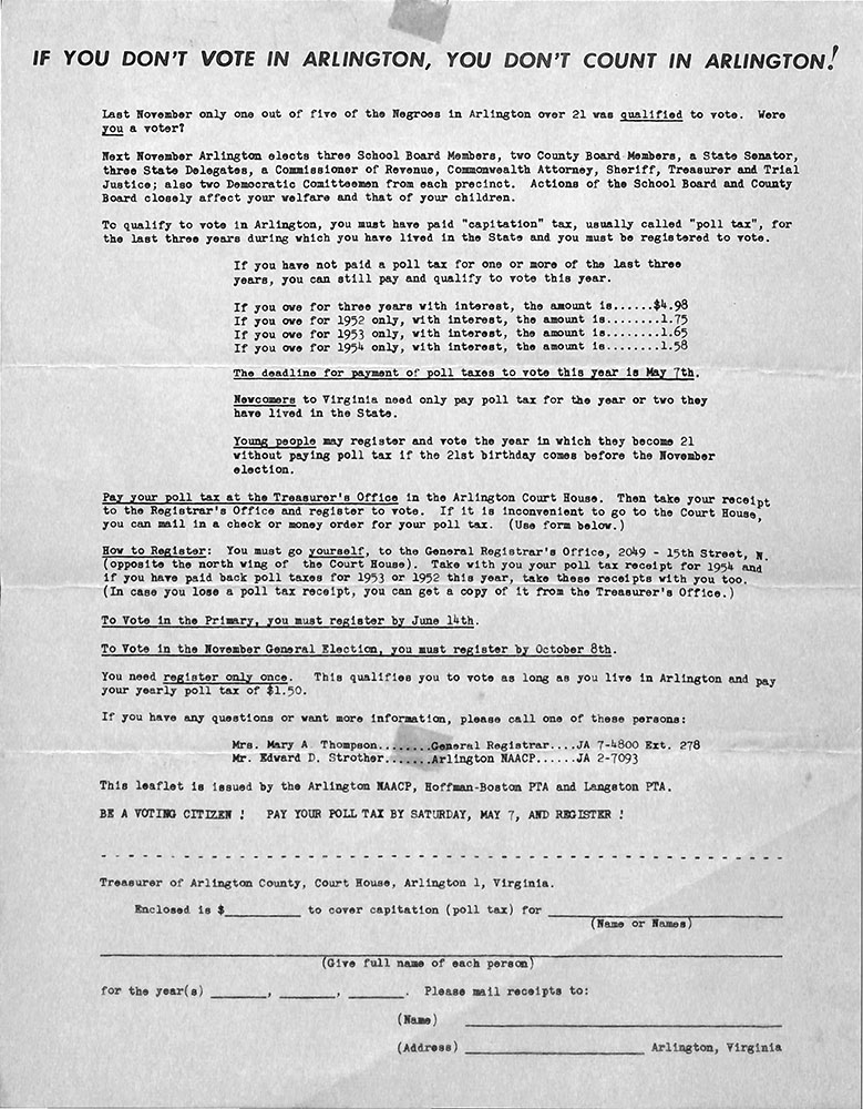 1954 Poll Tax Flyer from NAACP and Hoffman Boston PTA