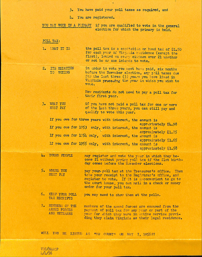 1956 NAACP Virginia Poll Tax Flyer