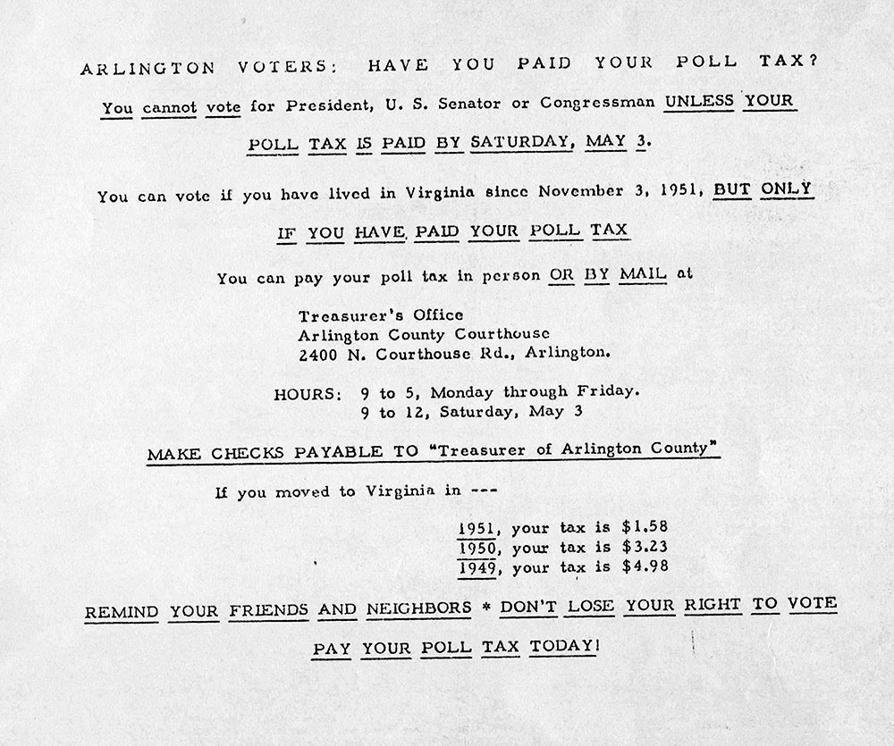 1951 Flyer reminding voters to pay their 1951 Pol Tax