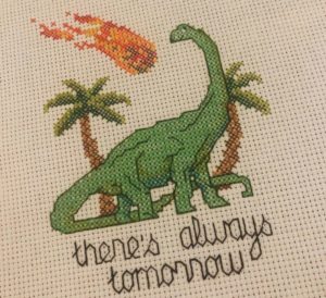 Using this extra time to make some punny cross-stitch art for my friends. (Cross-stitch pattern by Etsy artist CraftTimeinArkham)