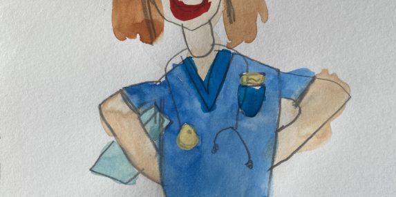 Sofia is 6 years old and she is a student at the Arlington Science Focus School. The title of the work is "Thank you dokters!" (aka Thank you doctors!)