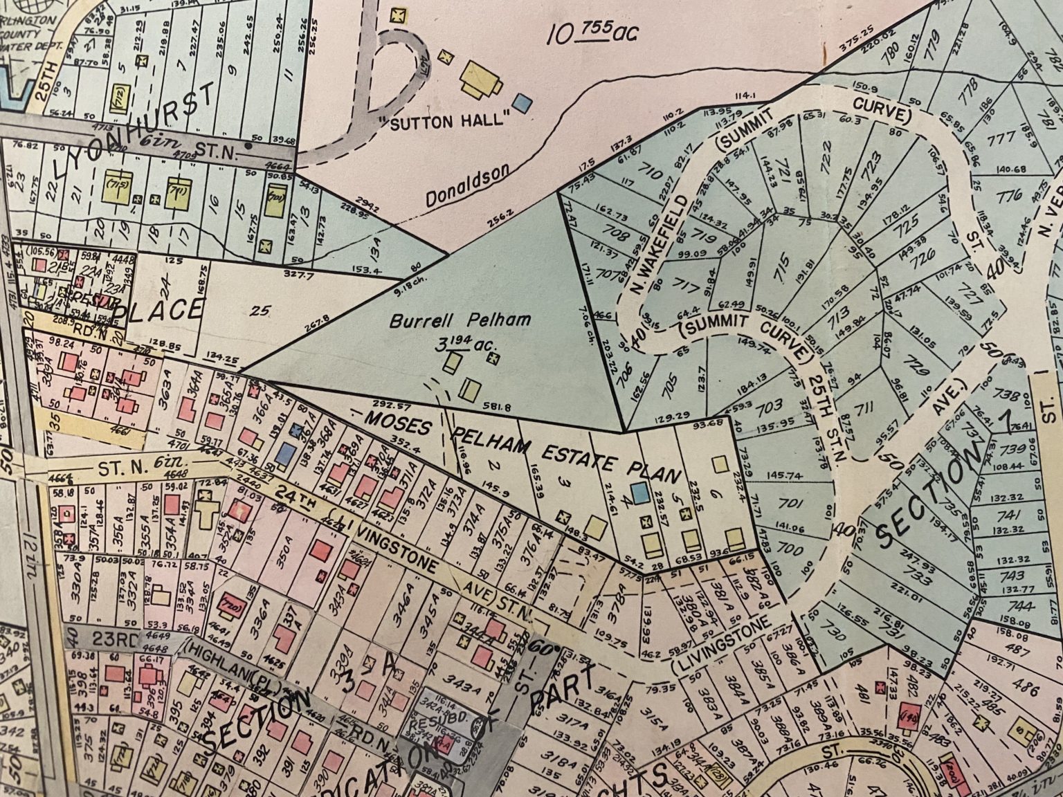 Map of Pelham Town from Arlington County Atlas, 1935