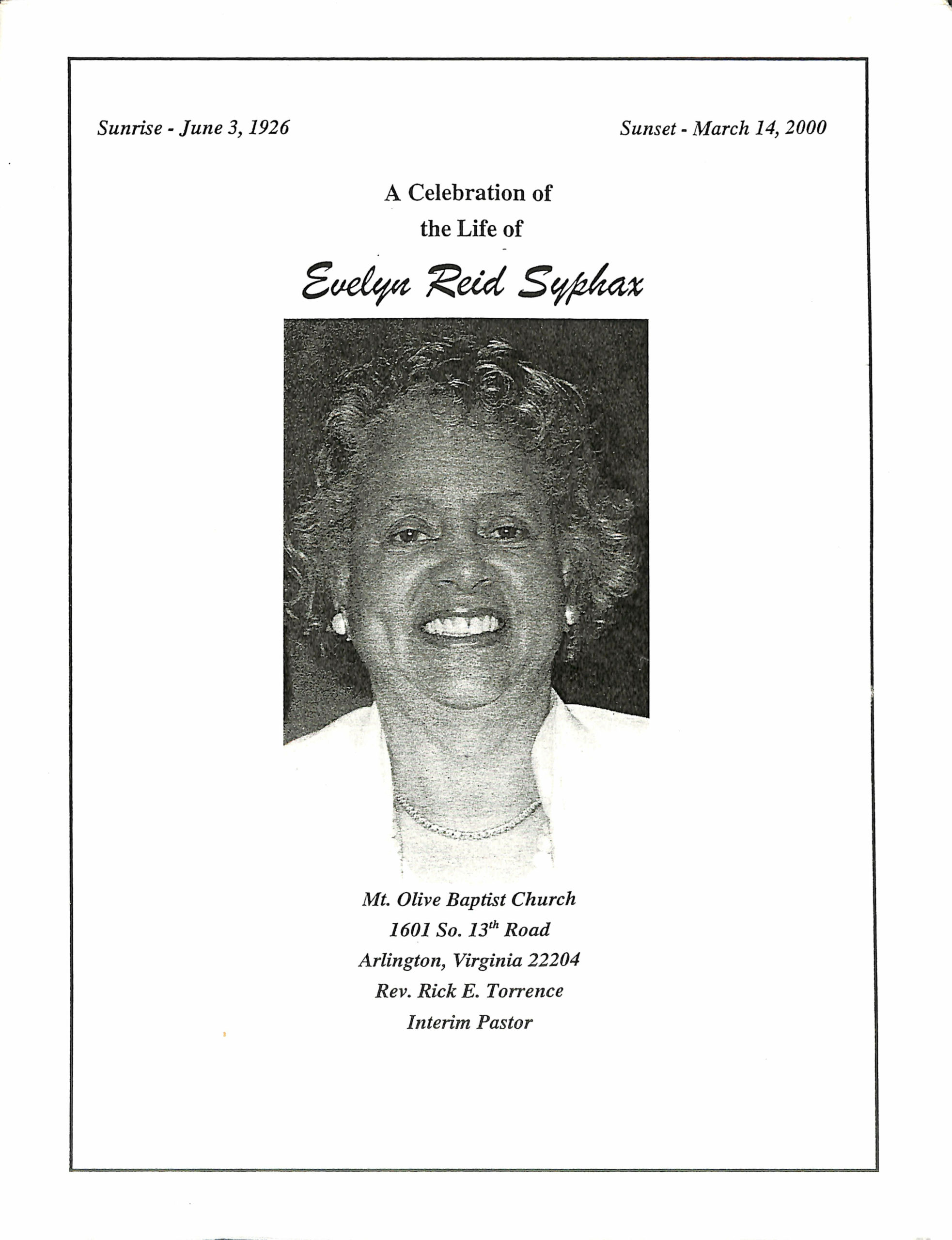 Link to Funeral Program for Evelyn Syphax