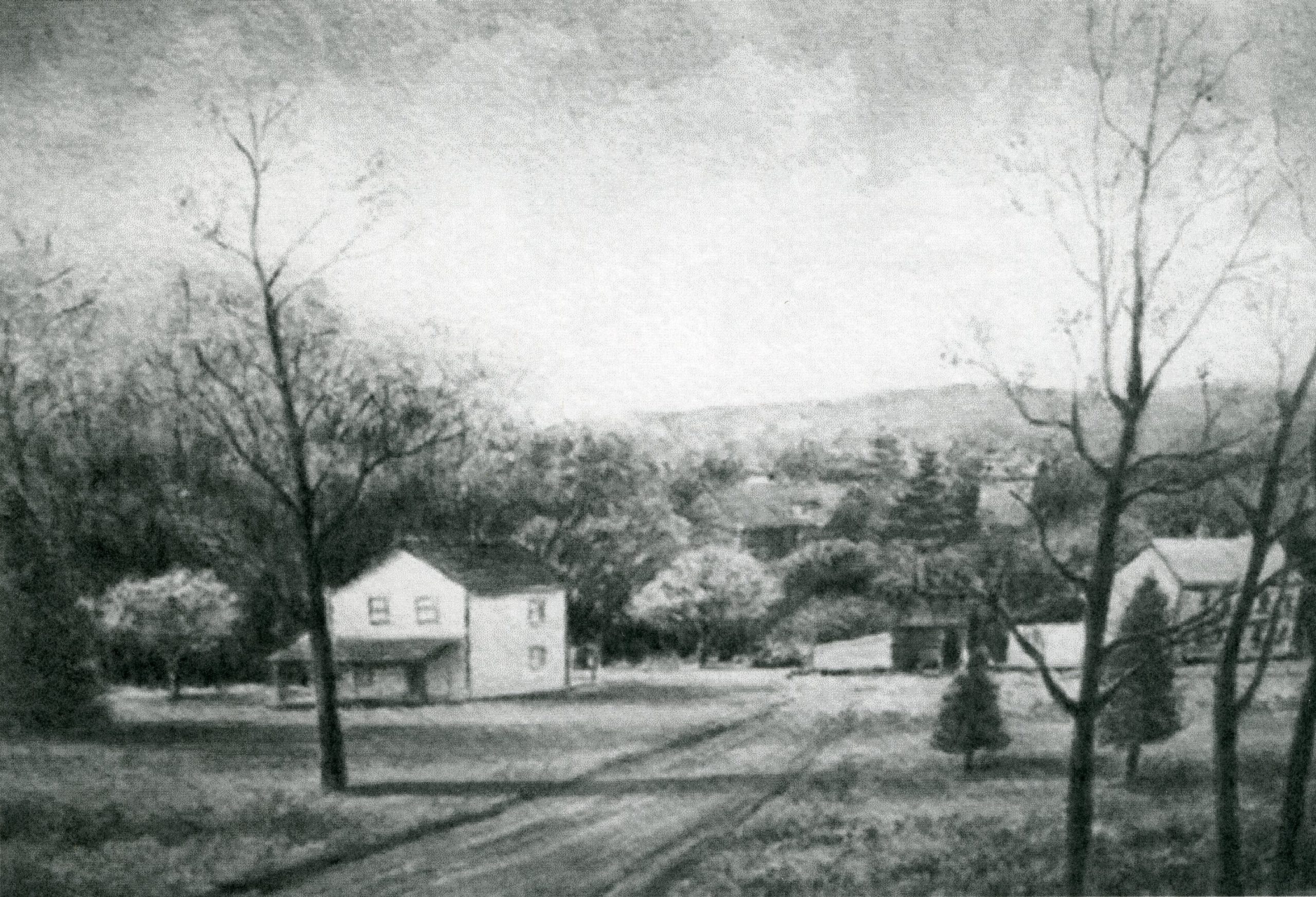 Drawing of Pelham Town in 1940s by W. Palmer