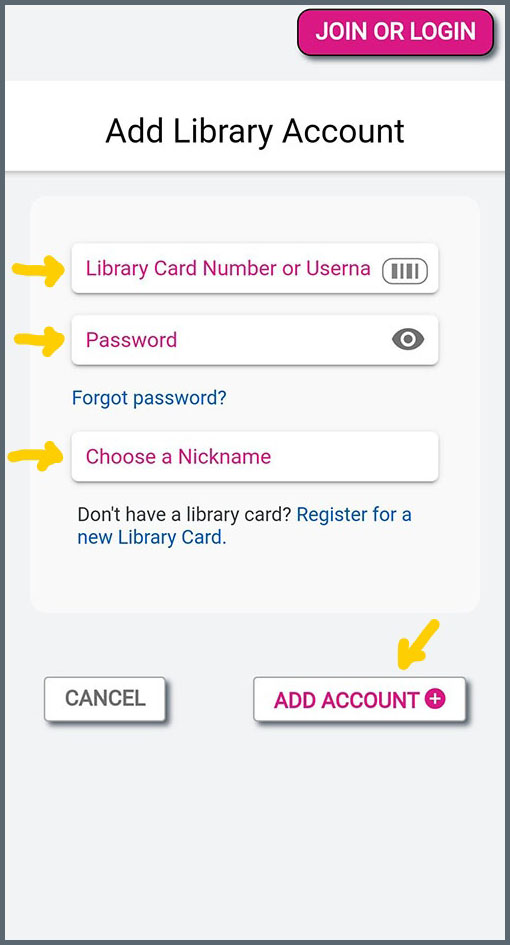 Enter Your Library Account info.