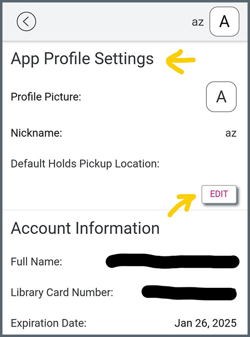 App Profile Settings screen.