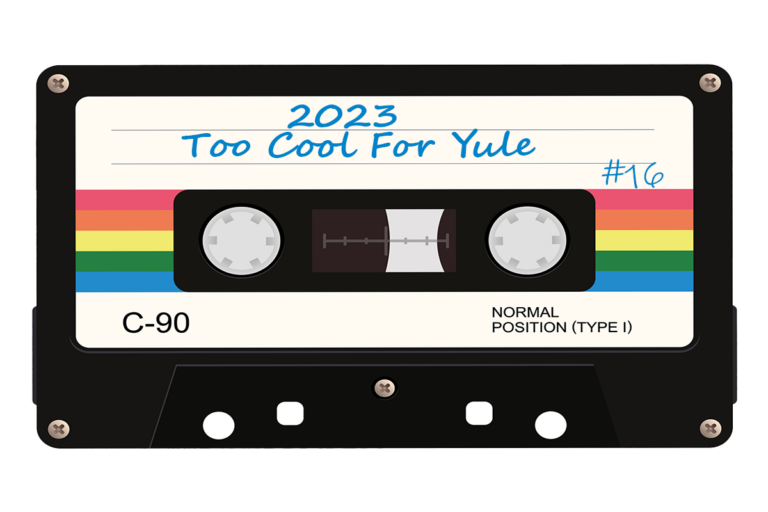 A colorful tape cassette with word text on it.