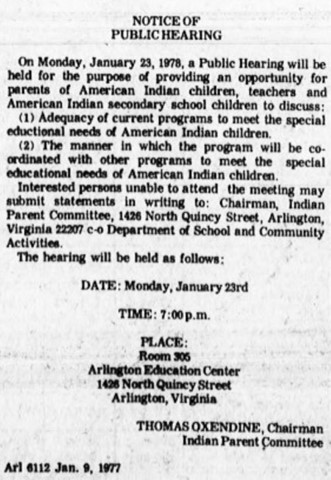 a notice for a public hearing held by the Indian parent committee.