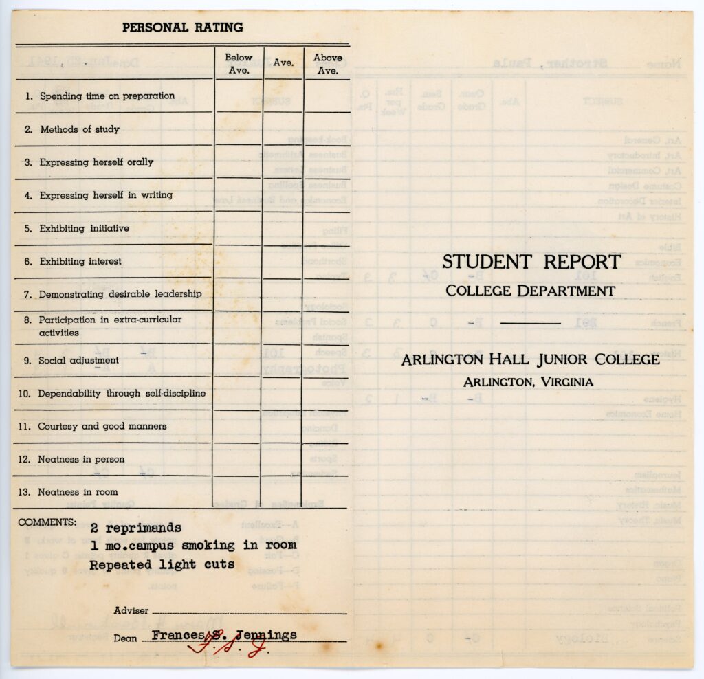 Paula Strother's report card from Jan. 25, 1941.