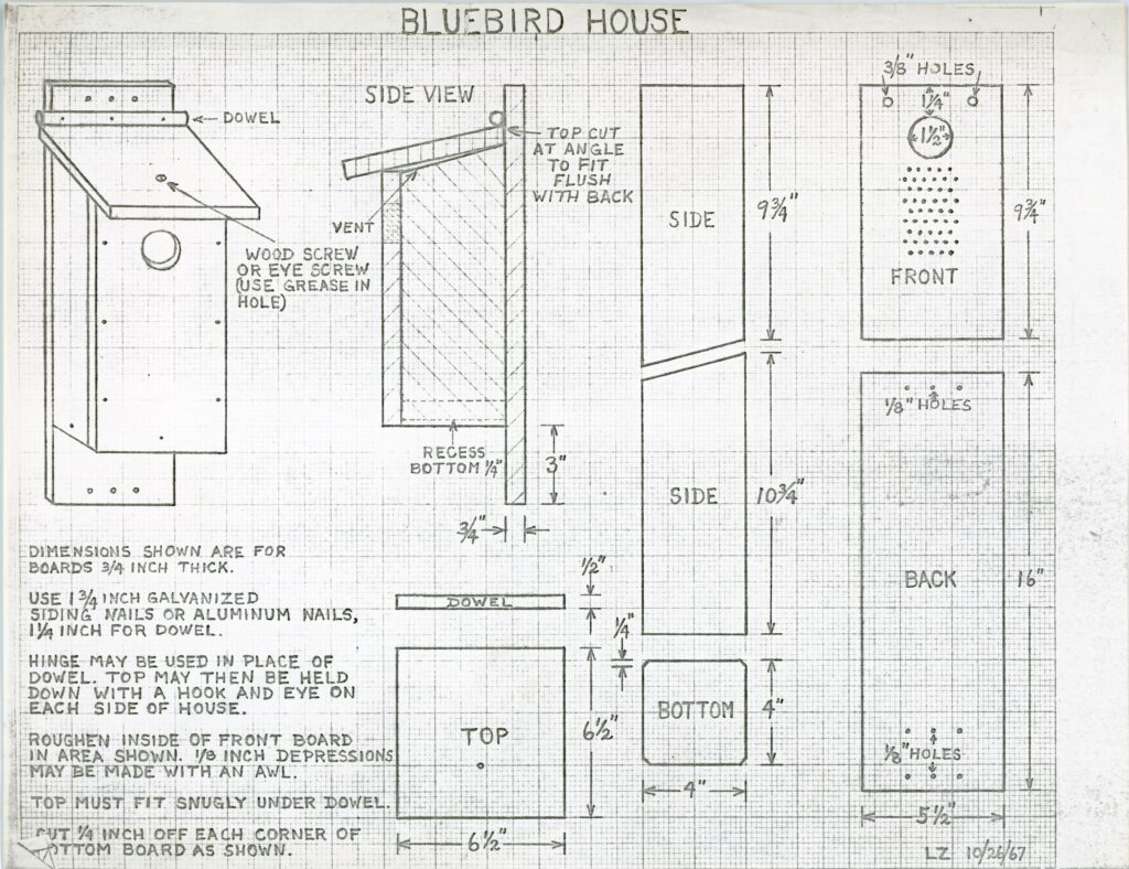 A blueprint plan for a birdhouse.