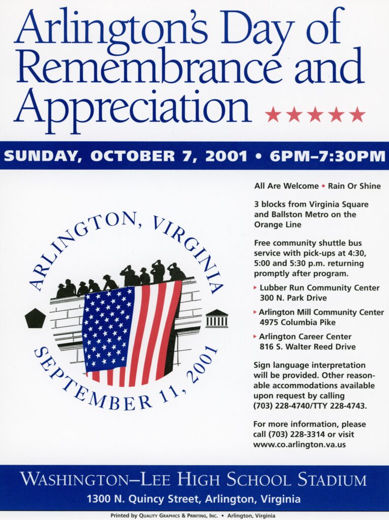 A flyer for Arlington's Day of Remembrance and Appreciation.
