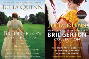 Book covers of Bridgerton series volume 1 and 2 by author Julia Quinn.