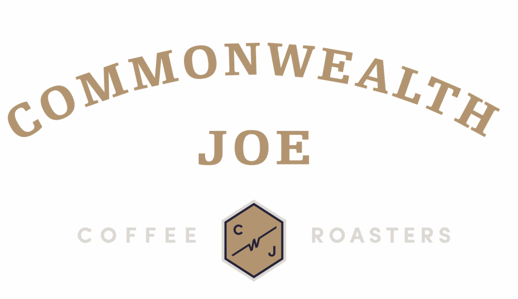 In gold text, the commonwealth Joe coffee rosters logo.