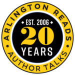Circle sticker celebrating "20 Years of Arlington Reads author talks."