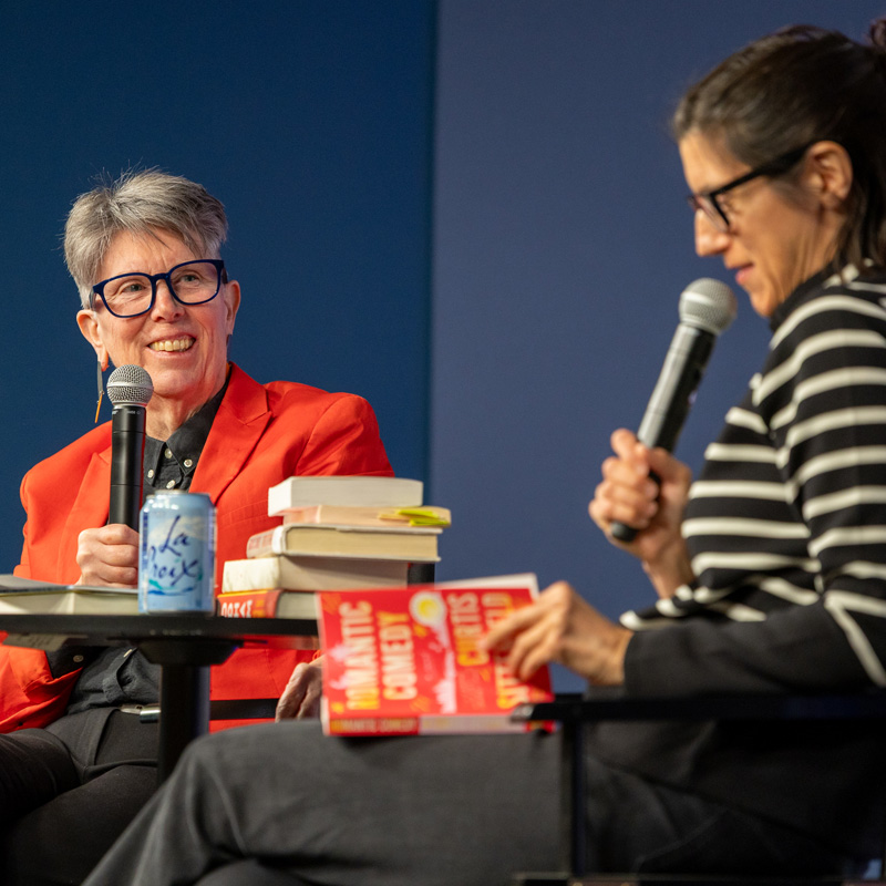 Library Director Diane Kresh interviewing author Curtis Sittenfeld.