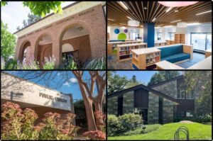 Collage of four photos of different libraries.