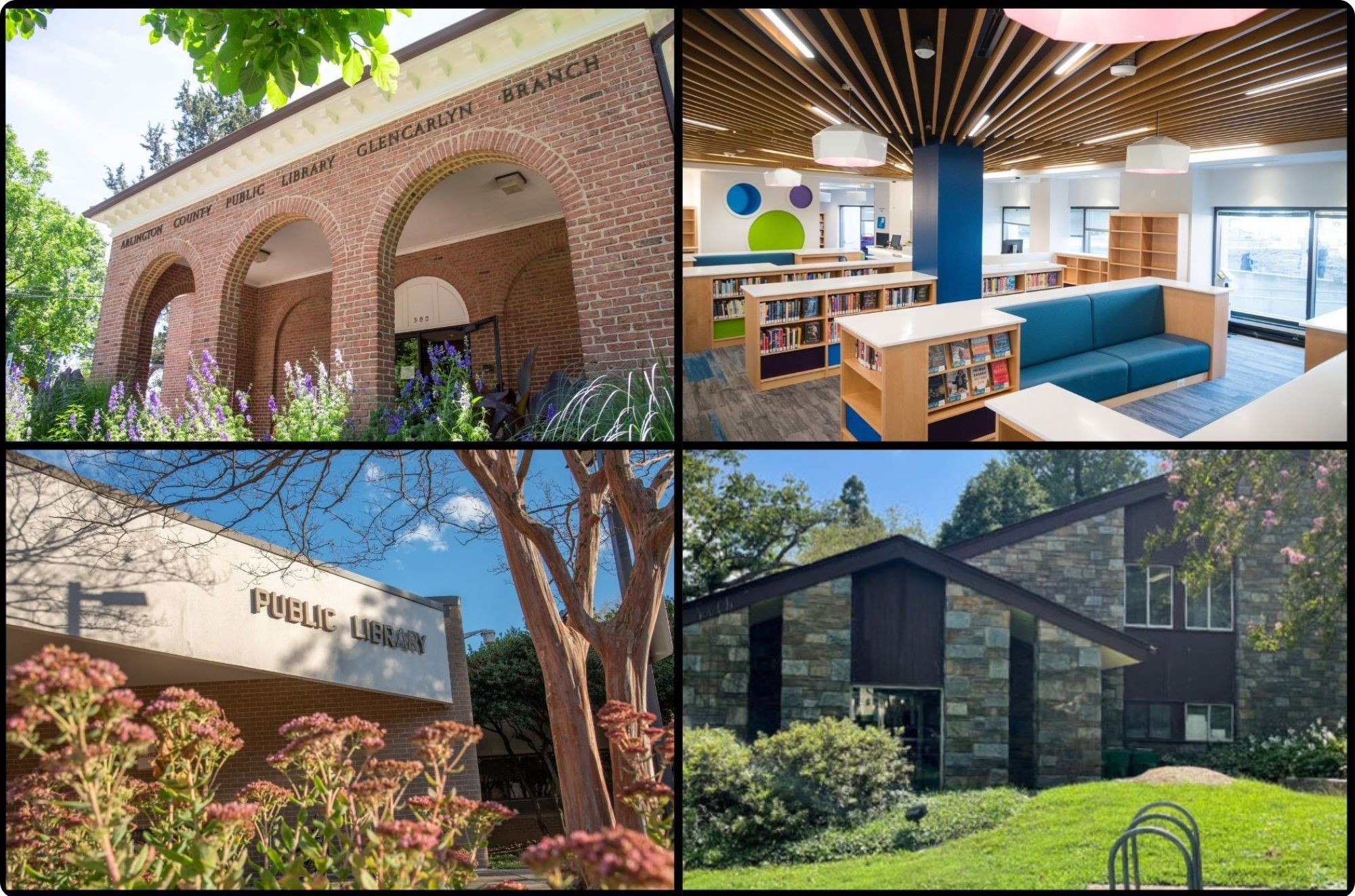 Collage of four photos of different libraries.