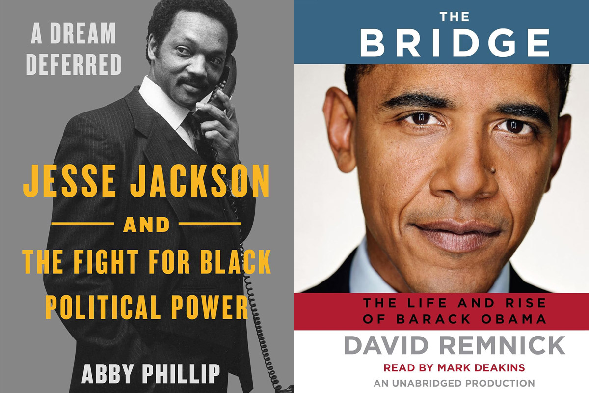 Composite featuring Rev. Jesse Jackson and former President Barack Obama on the book covers.