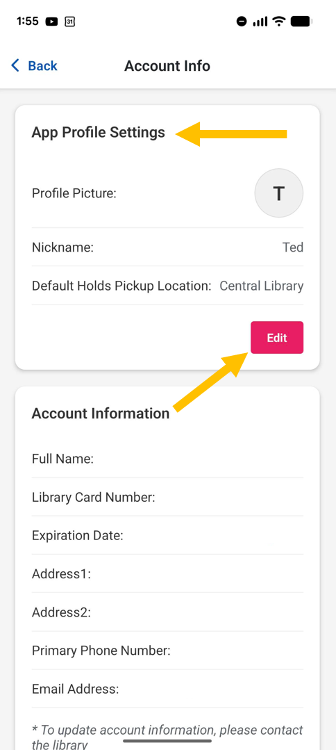 Library App 3.0 edit App profile settings