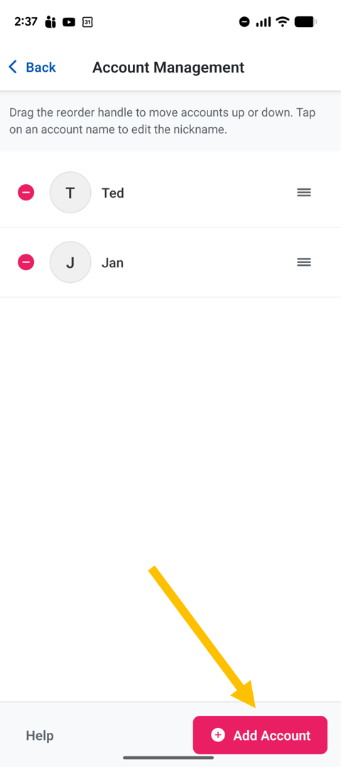 Library App 3.0 manage accounts add account