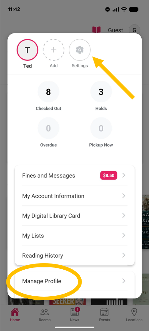 Library App 3.0 app settings manage profile