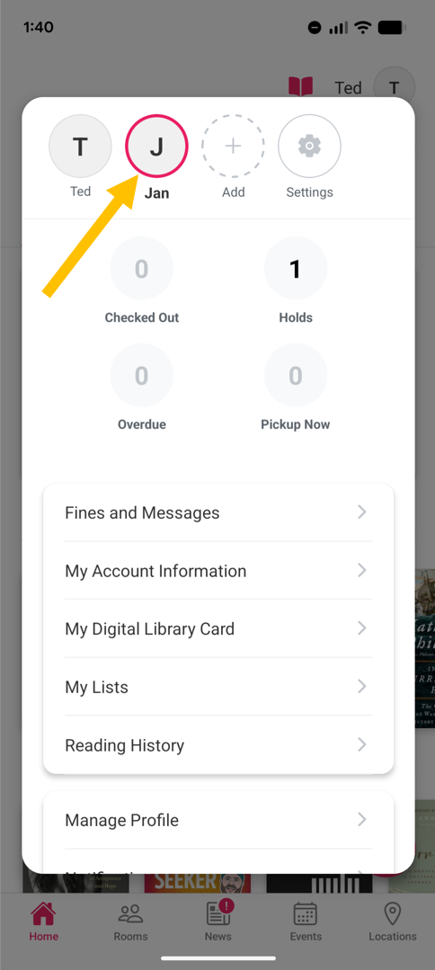 Library App 3.0 switch account profiles