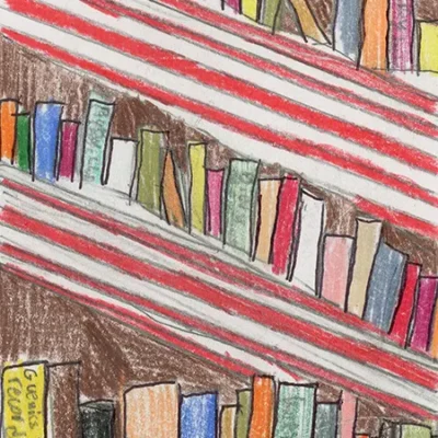 Stripes from an American flag at the top repeat in lines across the bookmark and form shelves for books to stand on.