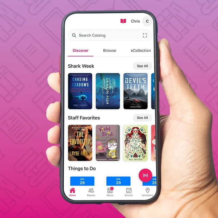 Updated Library app home screen featuring a more modern interface.