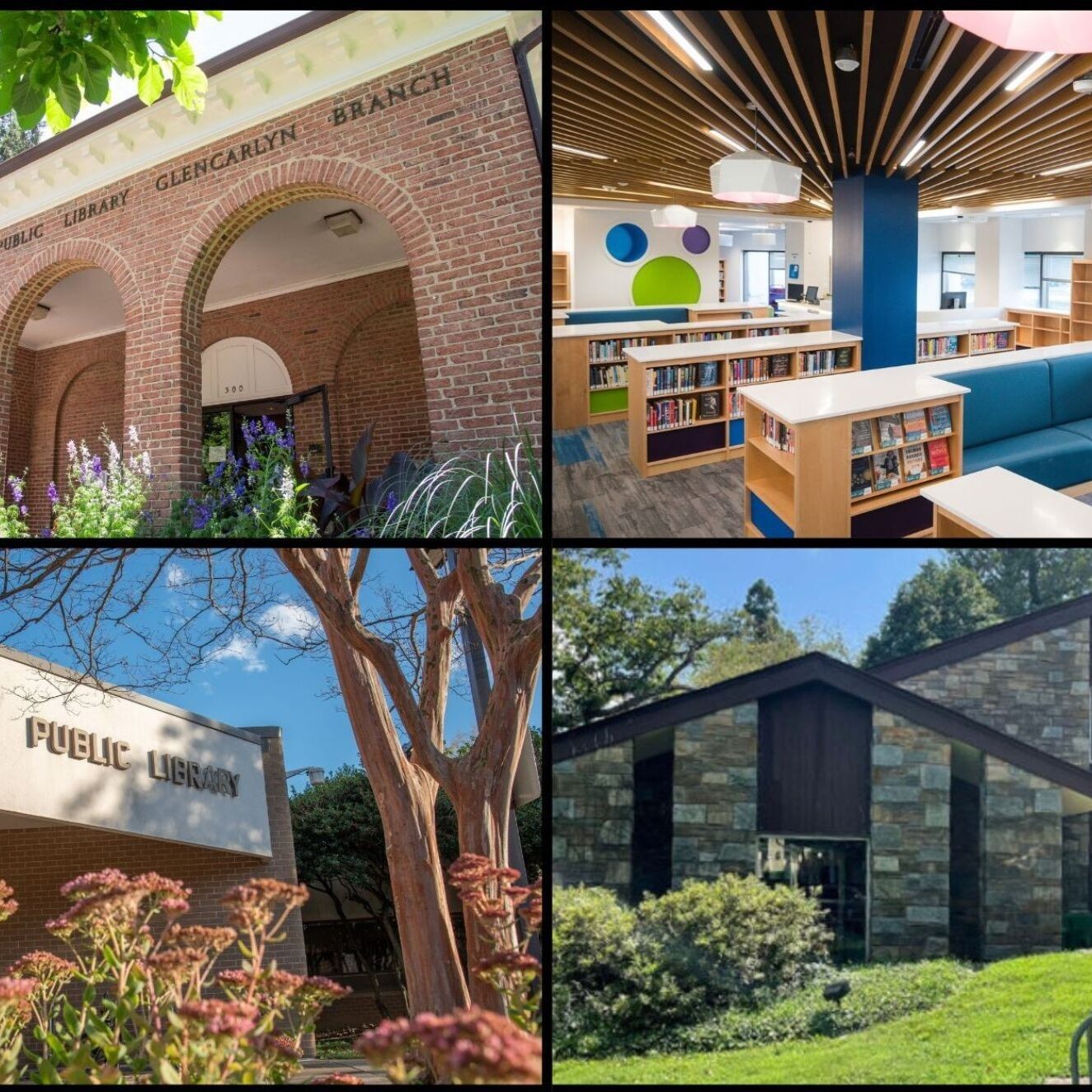 Collage of four photos of different libraries.